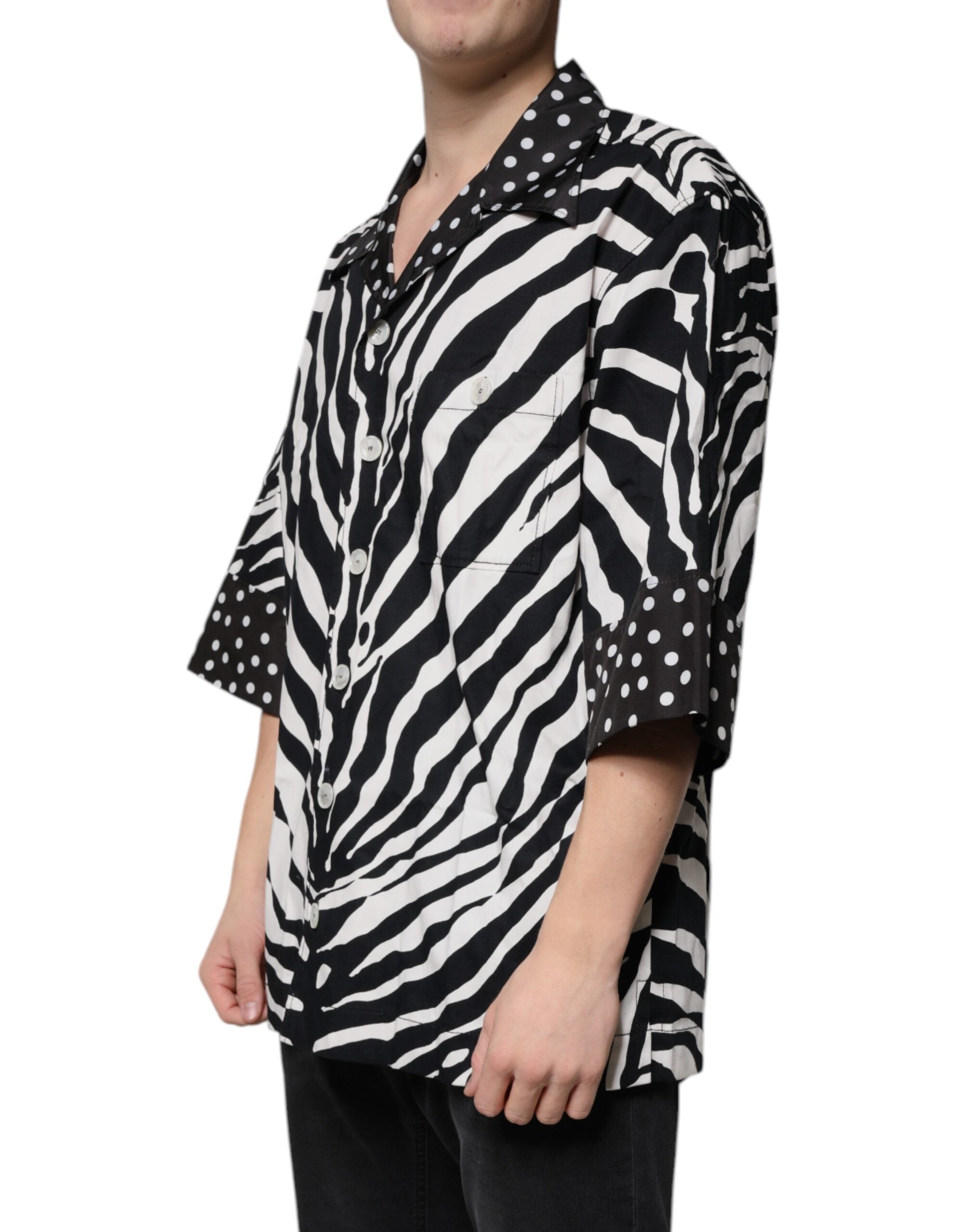 Dolce & Gabbana Black and White Zebra Button Down Shirt in Plus Size